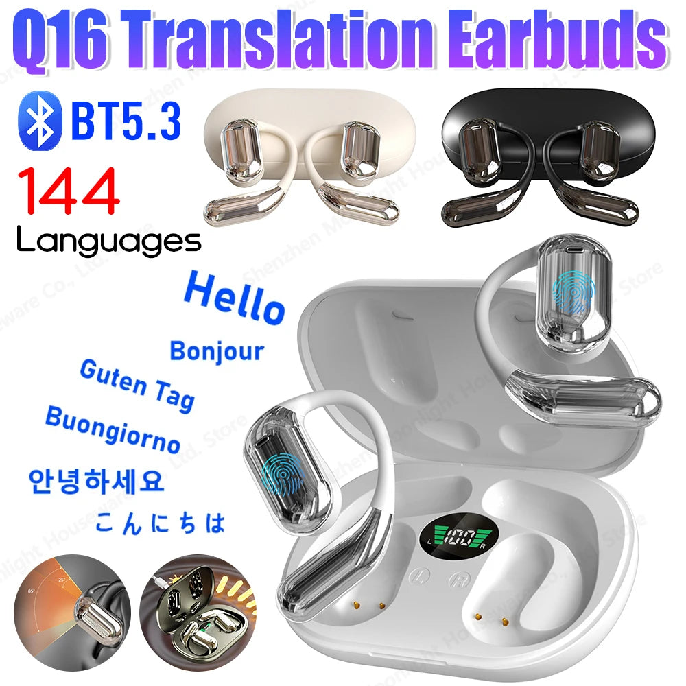 3in1 AI Translator Earbuds 144 Languages Noise Cancelling Bluetooth Headset Instant Translator Smart Voice Real Time for Travel
