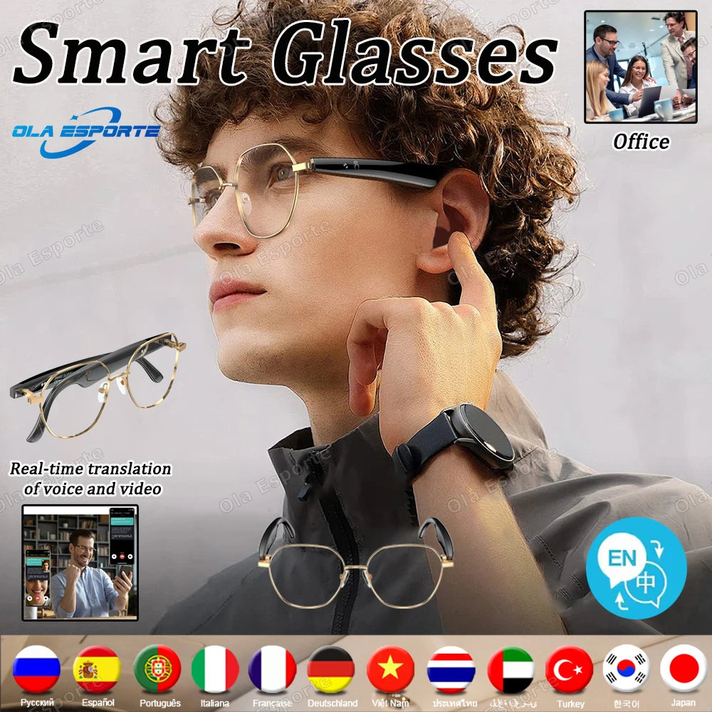 AI Smart Glasses Intelligent Realtime Language Translator Bluetooth Wireless Headphone AI Chat Anti-blue light glasses Men Women
