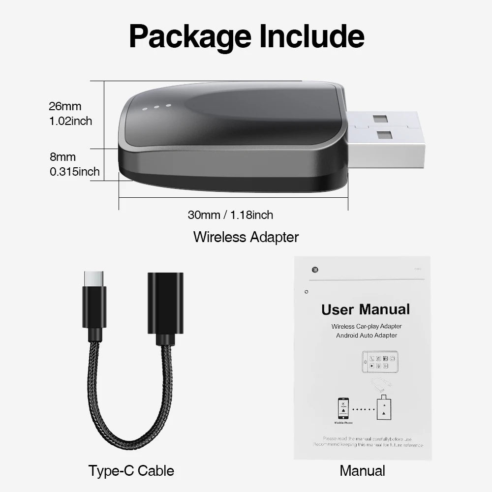 2025 NEZANEZA 2 in 1 Wireless CarPlay Adapter for OME Wired to Wireless CarPlay Android Auto Plug and Play for VW Honda Toyota