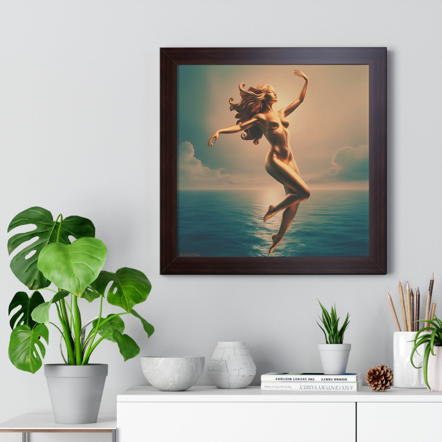 "Witness the Birth of Celestial Beauty — Golden Venus Rises from the Ocean’s Embrace";Dreamy Art for Home Decor, The Birth of Venus" Series, Modern Home Art, Unique Gift for Her, Beach House Wall Art, Stylish Decor