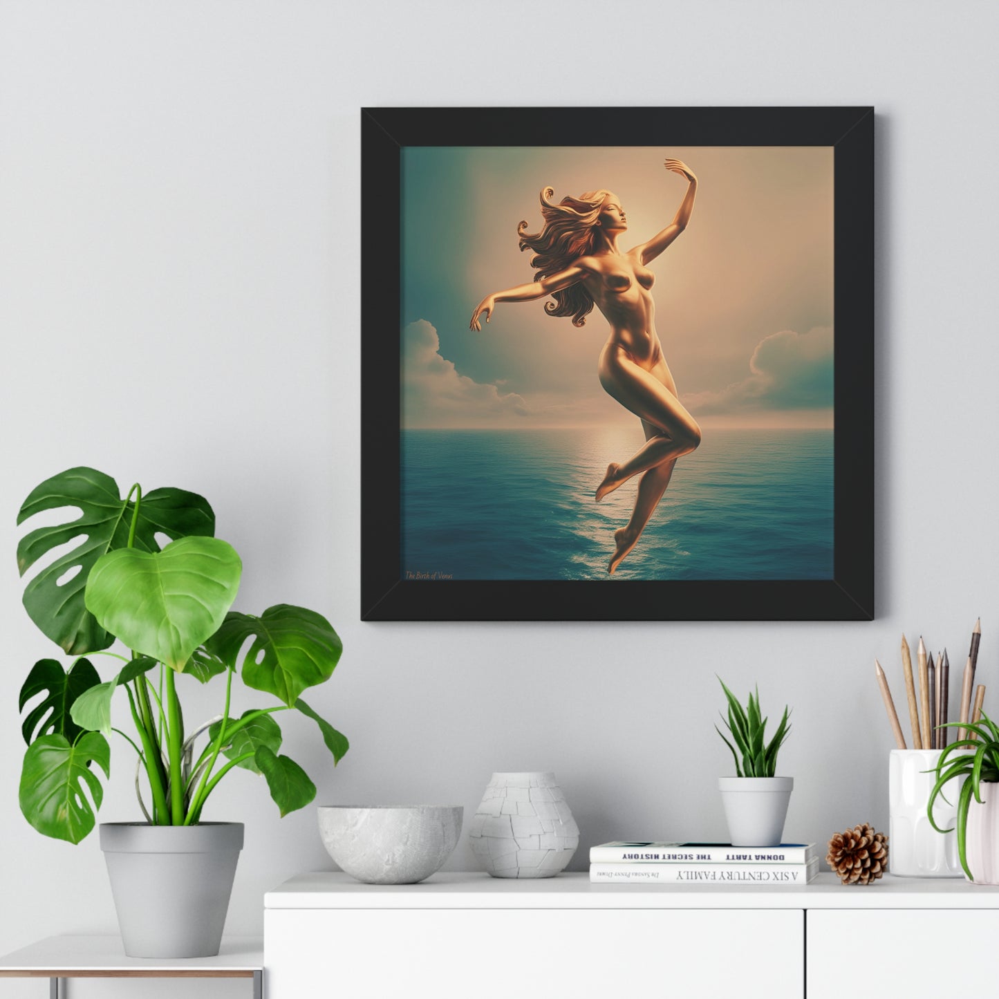 "Witness the Birth of Celestial Beauty — Golden Venus Rises from the Ocean’s Embrace";Dreamy Art for Home Decor, The Birth of Venus" Series, Modern Home Art, Unique Gift for Her, Beach House Wall Art, Stylish Decor