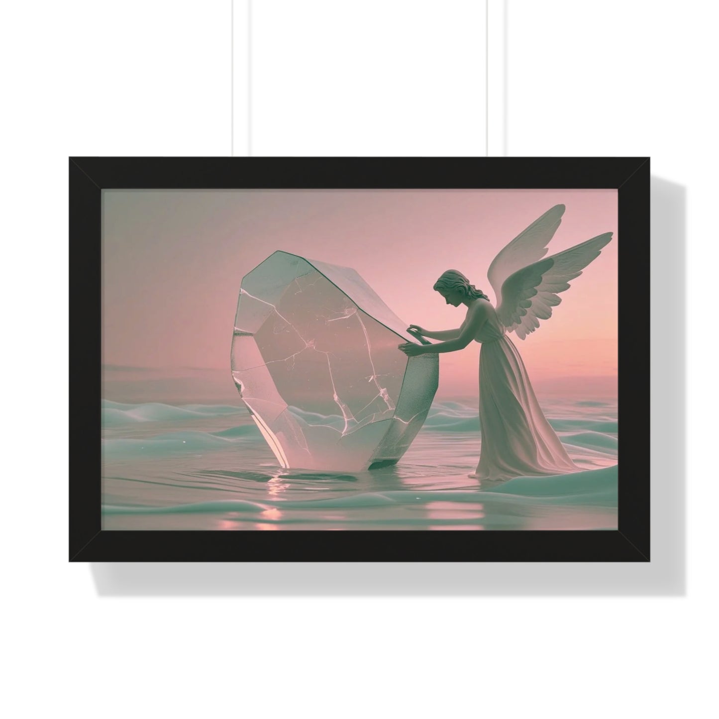 The Mending Angel - Framed Wall Art,Wall Deco, Beach House Wall Art, Stylish Decor 24" x 16"