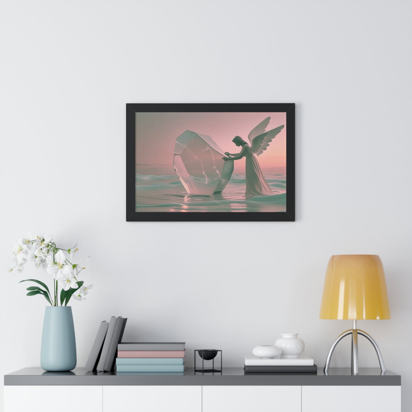 The Mending Angel - Framed Wall Art,Wall Deco, Beach House Wall Art, Stylish Decor 24" x 16"