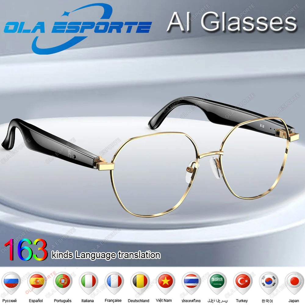 AI Smart Glasses Intelligent Realtime Language Translator Bluetooth Wireless Headphone AI Chat Anti-blue light glasses Men Women