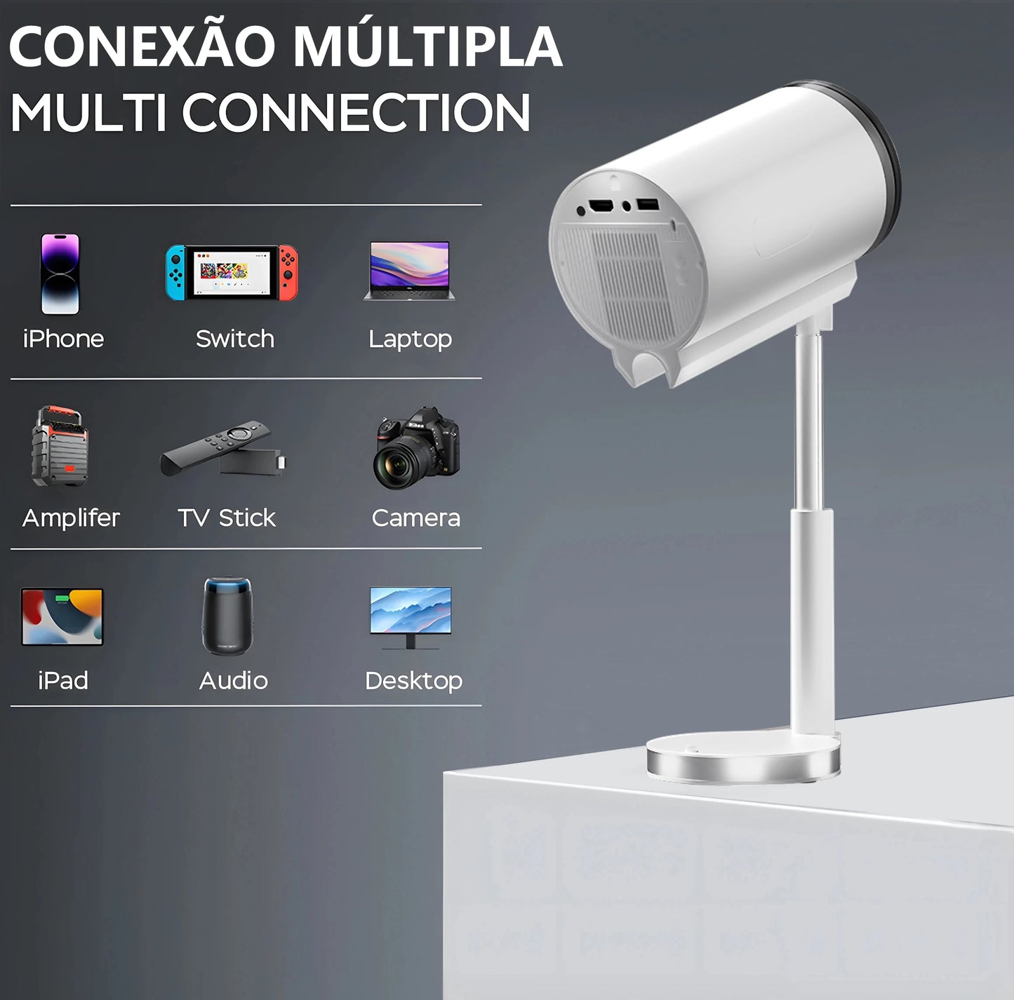 Smart Projector 1080P Android13 Wifi Support 4K Low Noise Portable Hidden Bracket Projector for Home Bedroom Outdoor