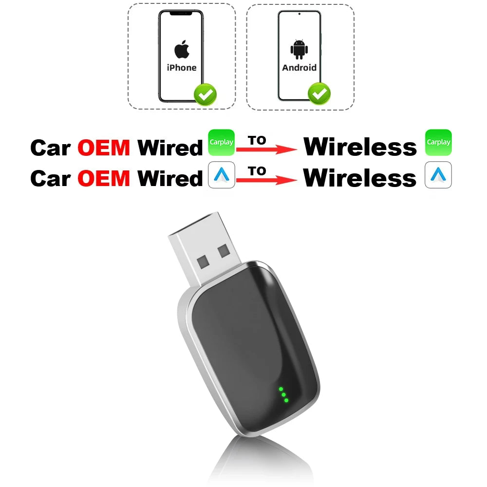2025 NEZANEZA 2 in 1 Wireless CarPlay Adapter for OME Wired to Wireless CarPlay Android Auto Plug and Play for VW Honda Toyota