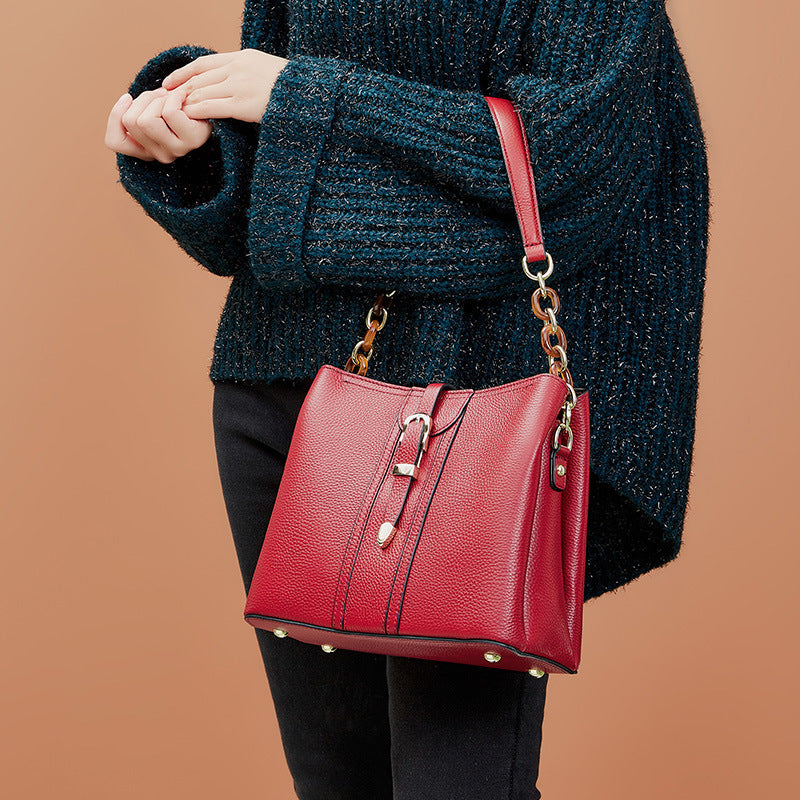 Genuine Leather Designer Handbag, Fashion, Elegant, High Quality, Large Capacity, Bucket Bag