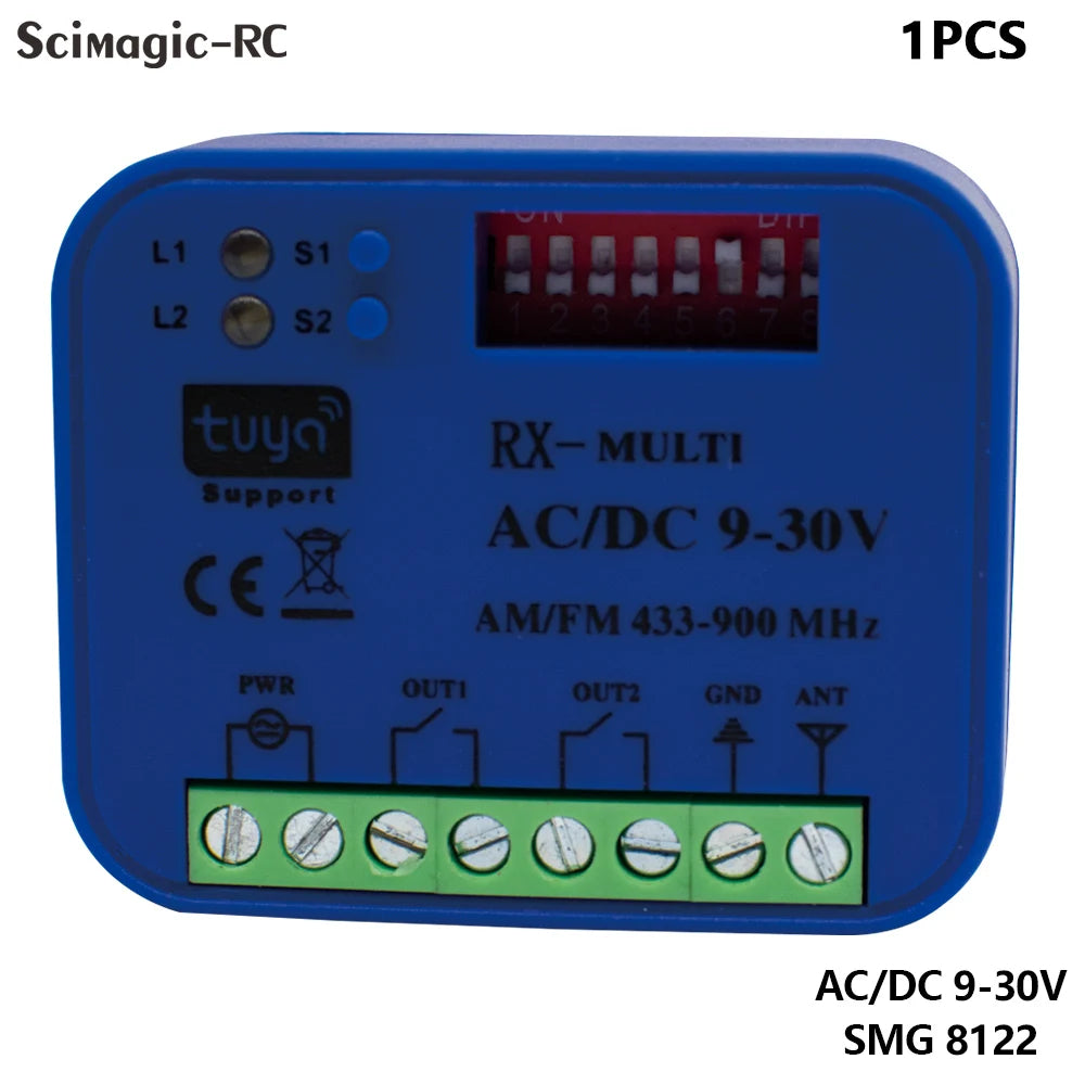 2CH Tuya WiFi Universal RX Multi Garage Door Remote Control Receiver 433MHz 868MHz Switch DC AC 9-30V 85-250V Smart Life Alexa