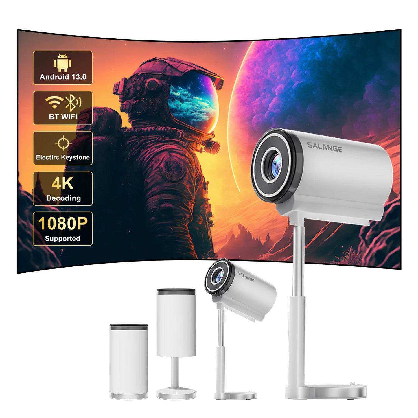 Smart Mini Projector Native 720P Support 1080P 4K Video Android13 WiFi Bluetooth Electronic Focus Ceiling Projection