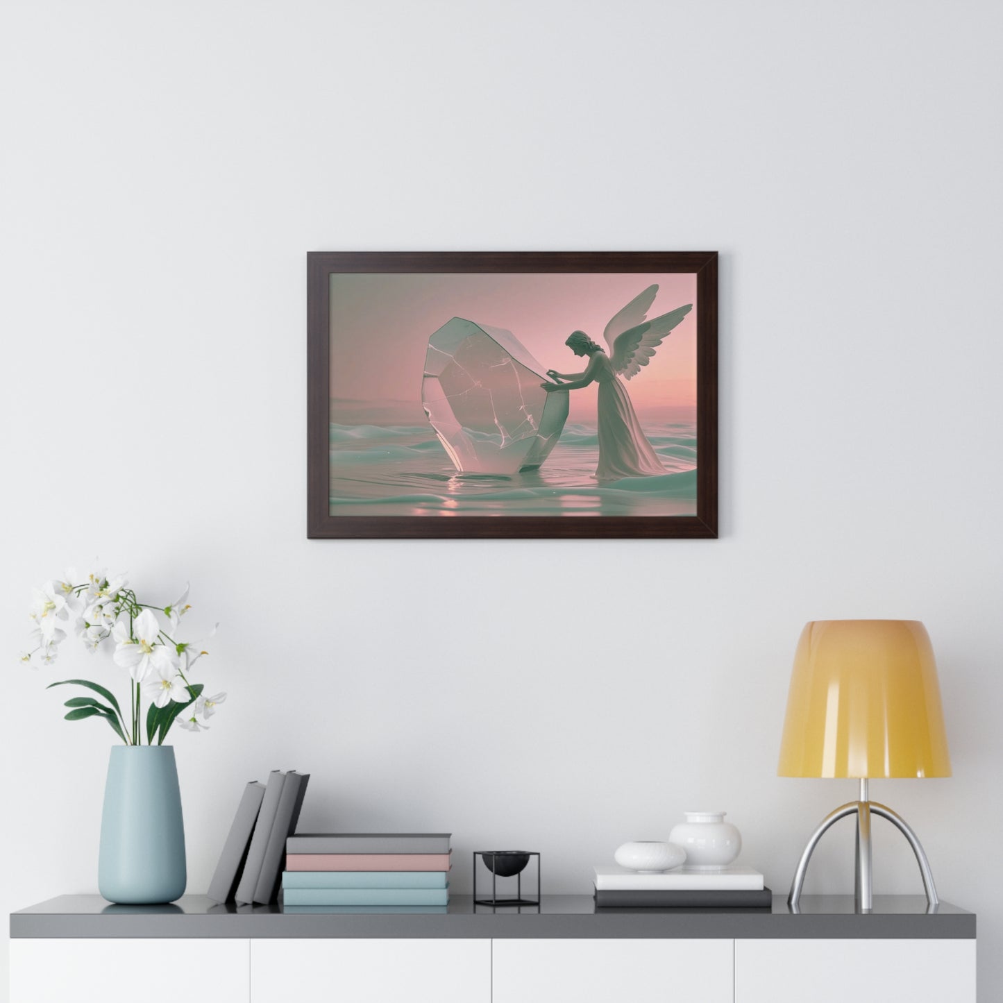The Mending Angel - Framed Wall Art,Wall Deco, Beach House Wall Art, Stylish Decor 24" x 16"