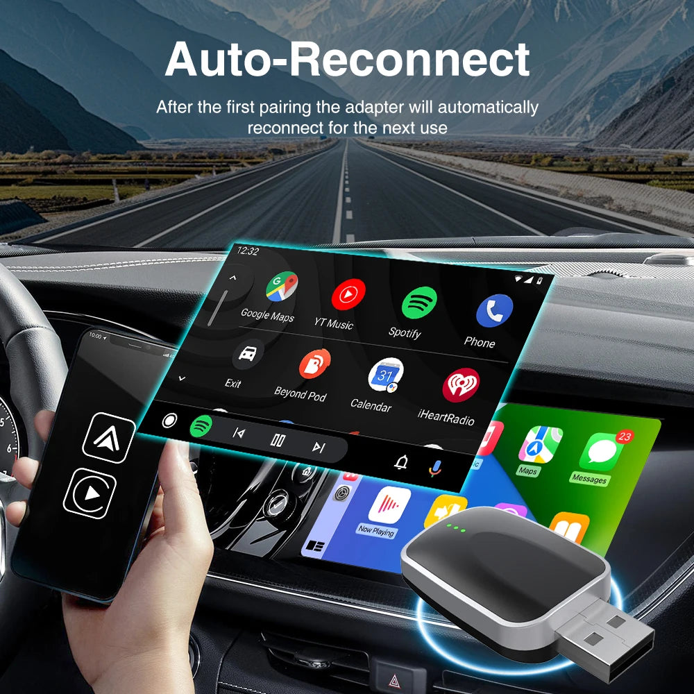 2025 NEZANEZA 2 in 1 Wireless CarPlay Adapter for OME Wired to Wireless CarPlay Android Auto Plug and Play for VW Honda Toyota