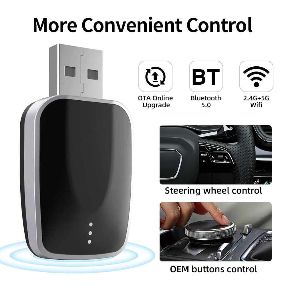 2025 NEZANEZA 2 in 1 Wireless CarPlay Adapter for OME Wired to Wireless CarPlay Android Auto Plug and Play for VW Honda Toyota