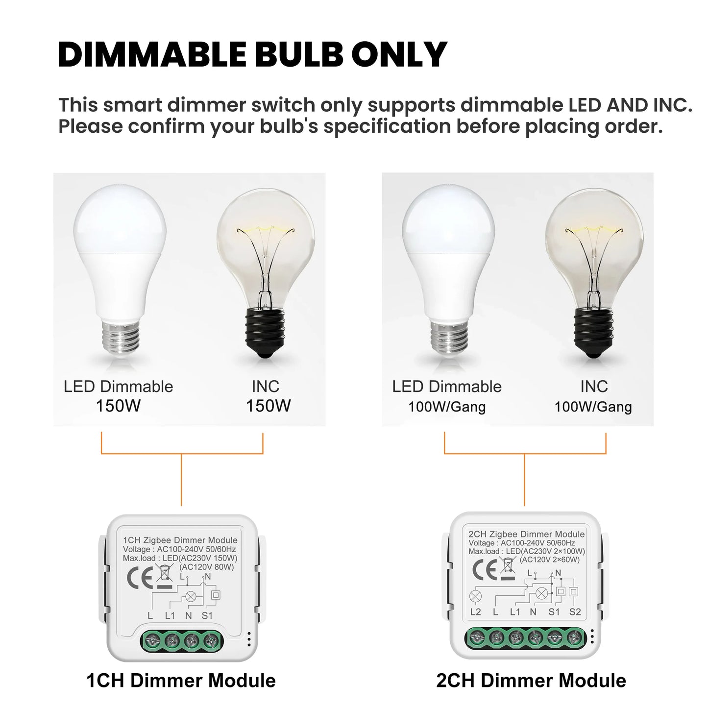 GIRIER Tuya Smart WiFi ZigBee 3.0 Dimmer Switch Module Support Two-way Control Dimmable Switch Compatible with Alexa Google Home