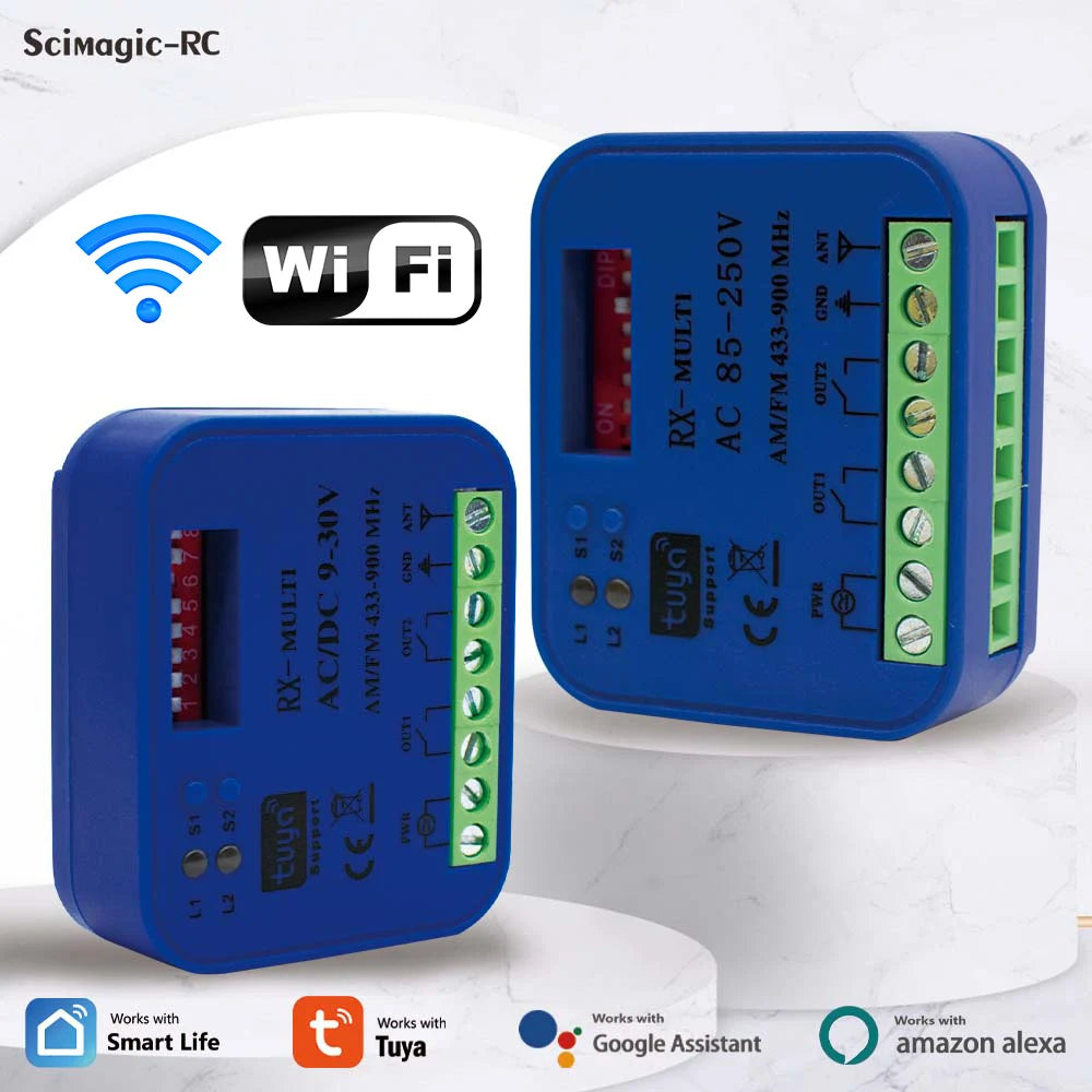 2CH Tuya WiFi Universal RX Multi Garage Door Remote Control Receiver 433MHz 868MHz Switch DC AC 9-30V 85-250V Smart Life Alexa