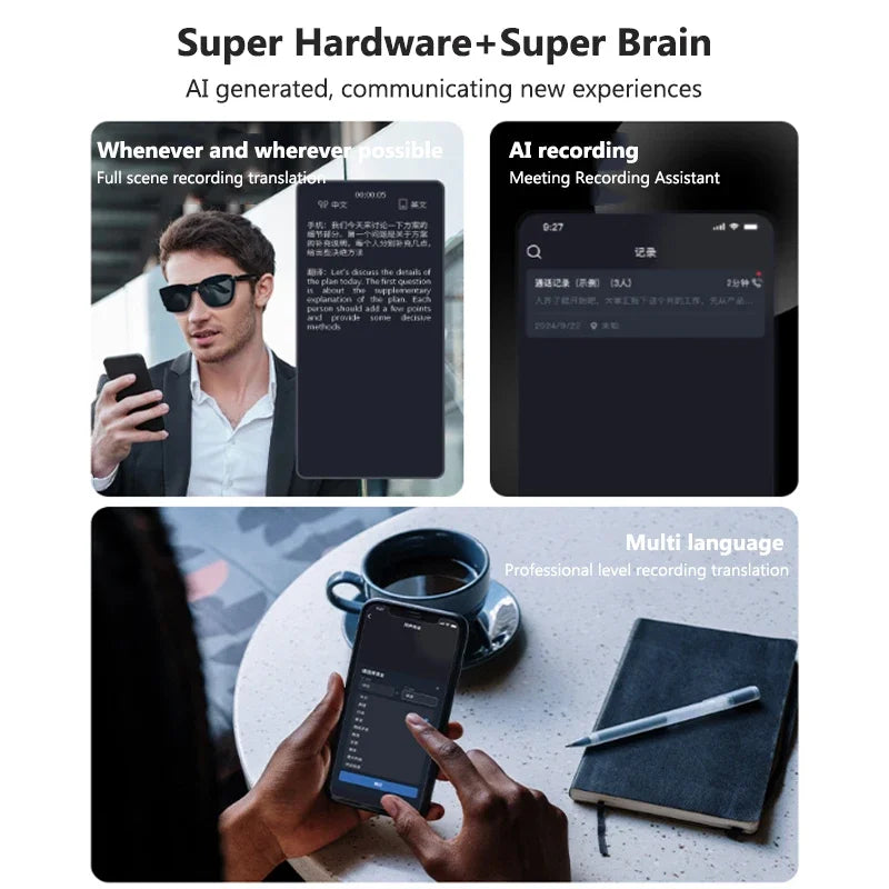 Men Women AI Smart Glasses Intelligent Real-time Language Translator Bluetooth Wireless Headphone AI Chat Driving Sunglasses