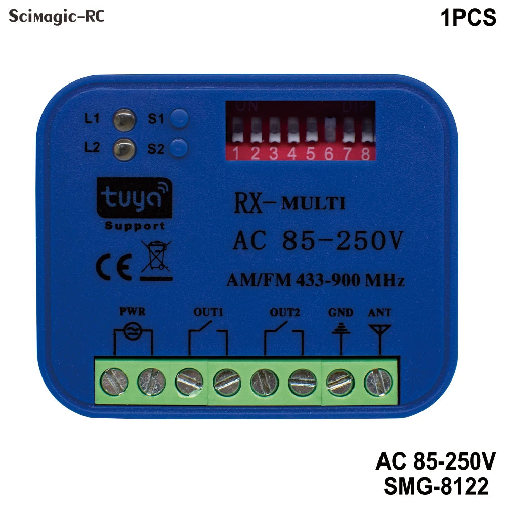2CH Tuya WiFi Universal RX Multi Garage Door Remote Control Receiver 433MHz 868MHz Switch DC AC 9-30V 85-250V Smart Life Alexa