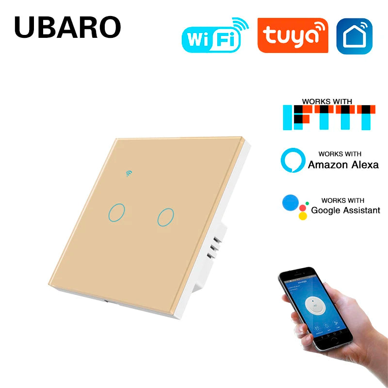 2Gang UBARO Tuya Smart Home WIFI Wall Light Switch Work With Google Assistant  Alexa Yandex Alice Voice Control Sensor Buttons