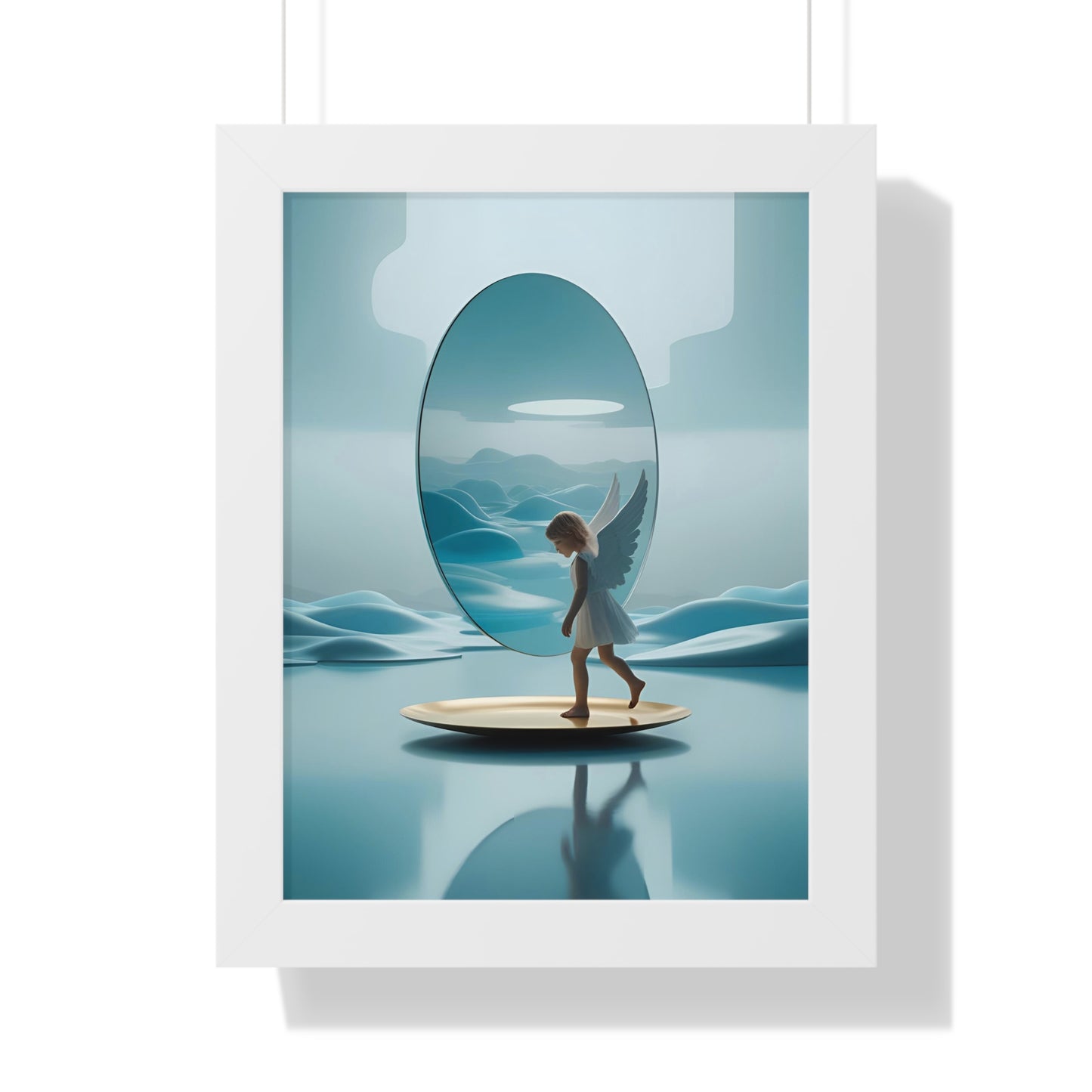 "Between Wings and Wonder: A Hesitant Angel Meets His Reflection in the Future", Ethereal Artwork, Inspirational Wall Decor, Home Aesthetic, Unique Gift for Art Lovers