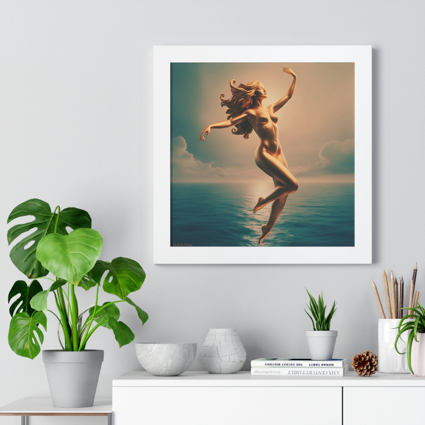 "Witness the Birth of Celestial Beauty — Golden Venus Rises from the Ocean’s Embrace";Dreamy Art for Home Decor, The Birth of Venus" Series, Modern Home Art, Unique Gift for Her, Beach House Wall Art, Stylish Decor