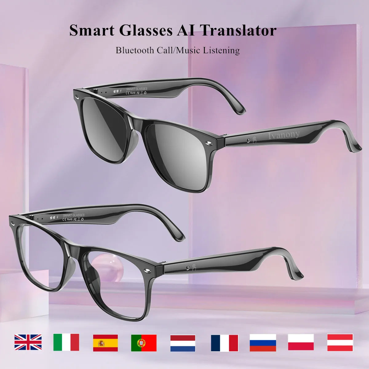 AI Smart Translate Eyeglasses Receive Call Music Play Bluetooth Noise Canceling Support  Online Language Translator Sunglasses