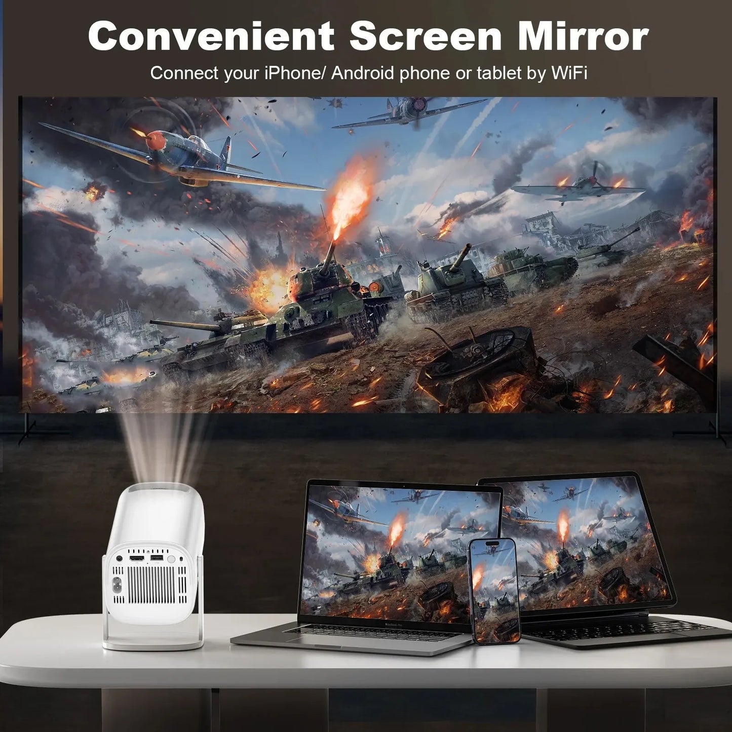 4K Projector Wifi6 BT5.4 Auto Focus Correction Smart Android11 720P Home Theater Pocket Outdoor Beamer for 1080P Movie