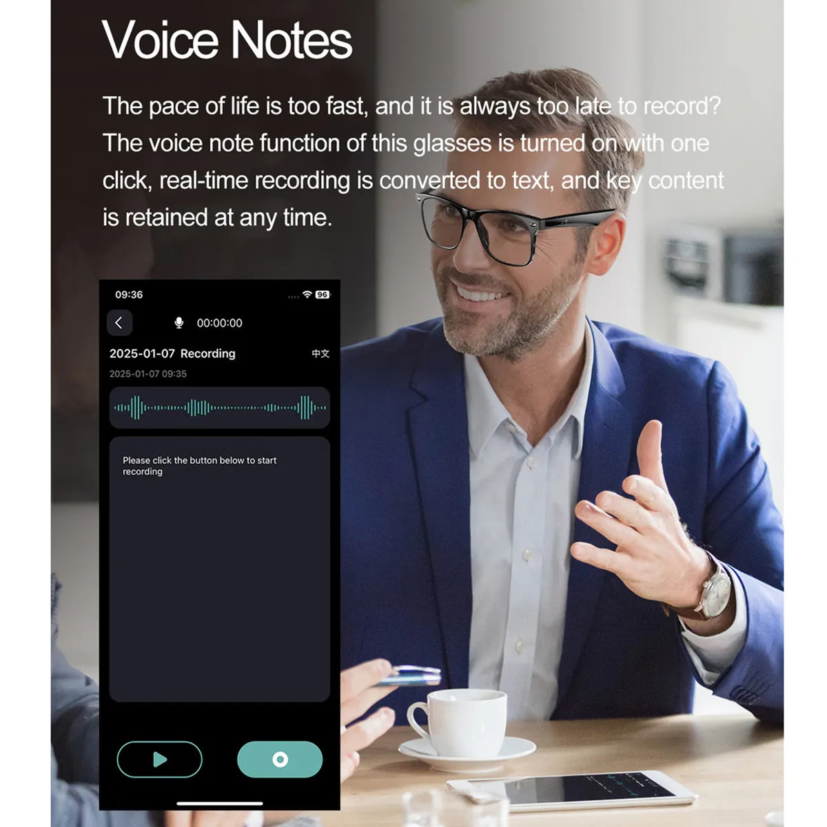 AI Smart Translate Eyeglasses Receive Call Music Play Bluetooth Noise Canceling Support  Online Language Translator Sunglasses