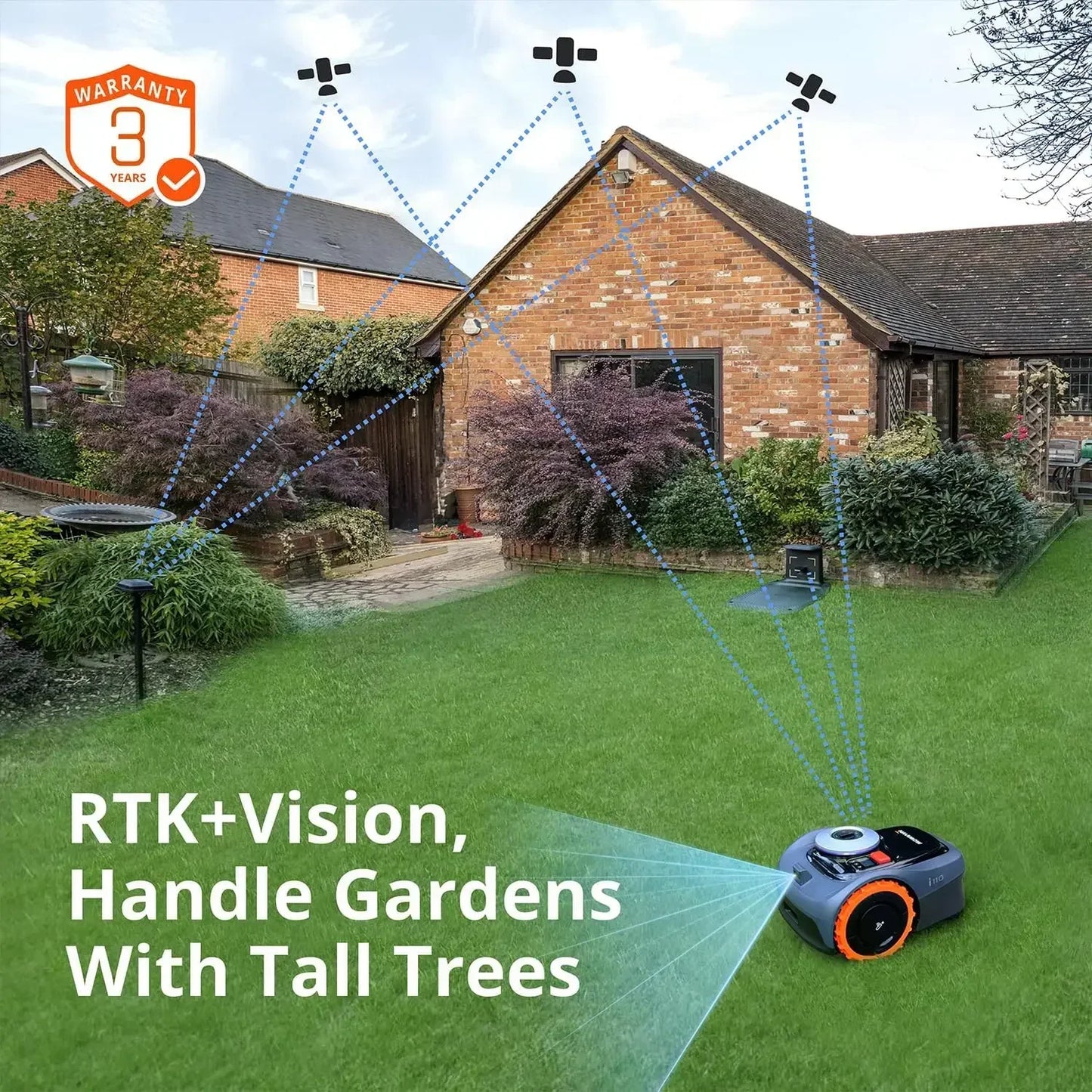 i110N Robot Lawn Mower Perimeter Wire Free 1/4 Acre RTK+Vision Robotic Lawnmower, AI-Assisted Mapping, Virtual Boundary