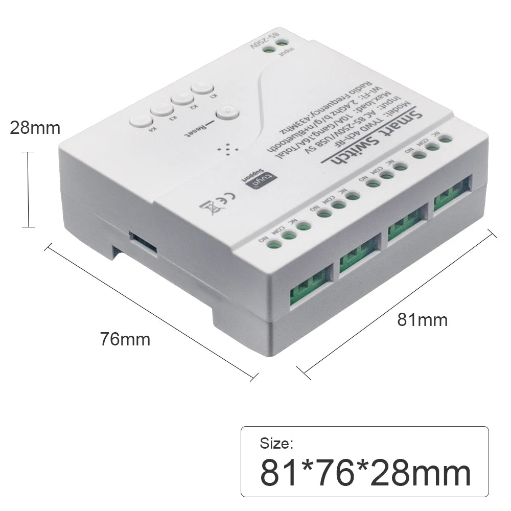 Tuya Smart Home Switch Garage Door Receiver 1/2/4CH 433 RF Motor Module AC DC 7-32V 85 To 250V 220V 10A Relay Self-Locking
