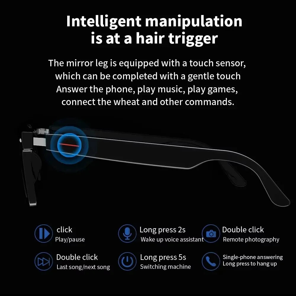 E13 Bluetooth Smart Glasses With Automatic Adjustment AI Voice Noise Reduction Music Eyewear Waterproof Calls Eyeglass