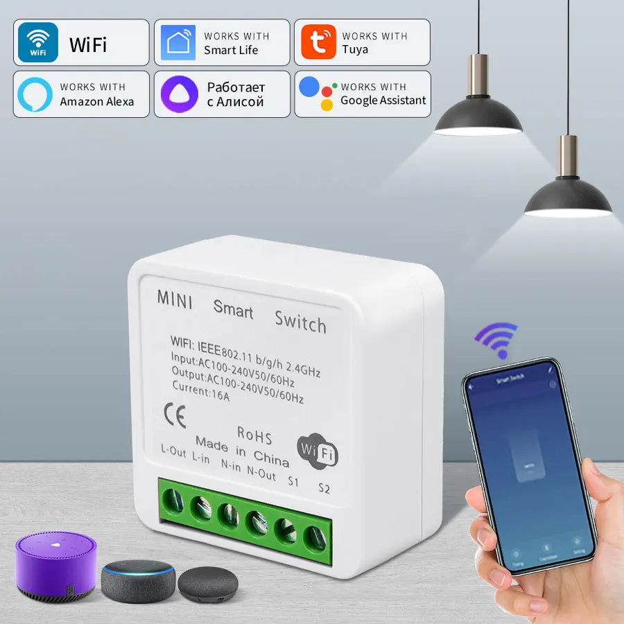 WiFi Smart Switch RF433Mhz Module Relay Breaker 16A 20A Tuya Smart Life APP Alexa Google Assistant Voice Control 2-way Control