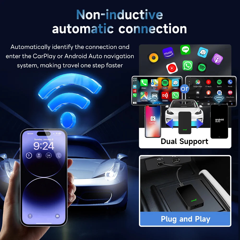 CarlinKit 5.0 4.0 Mini Android Auto CarPlay Wireless Adapter Smart CarPlay Ai Box Wired To Wireless Auto-connect Online Upgrade