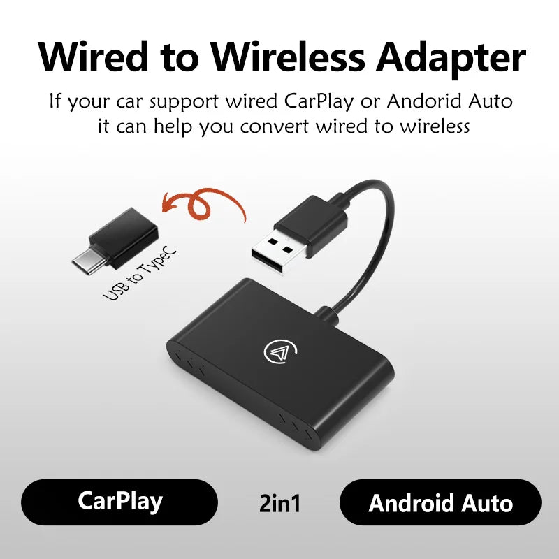 Acodo Mini AI Box Carplay Wired to Wireless 2 in 1 5G Wifi & Bluetooth 5.0 Android Auto Plug and Play Non-inductive Connection