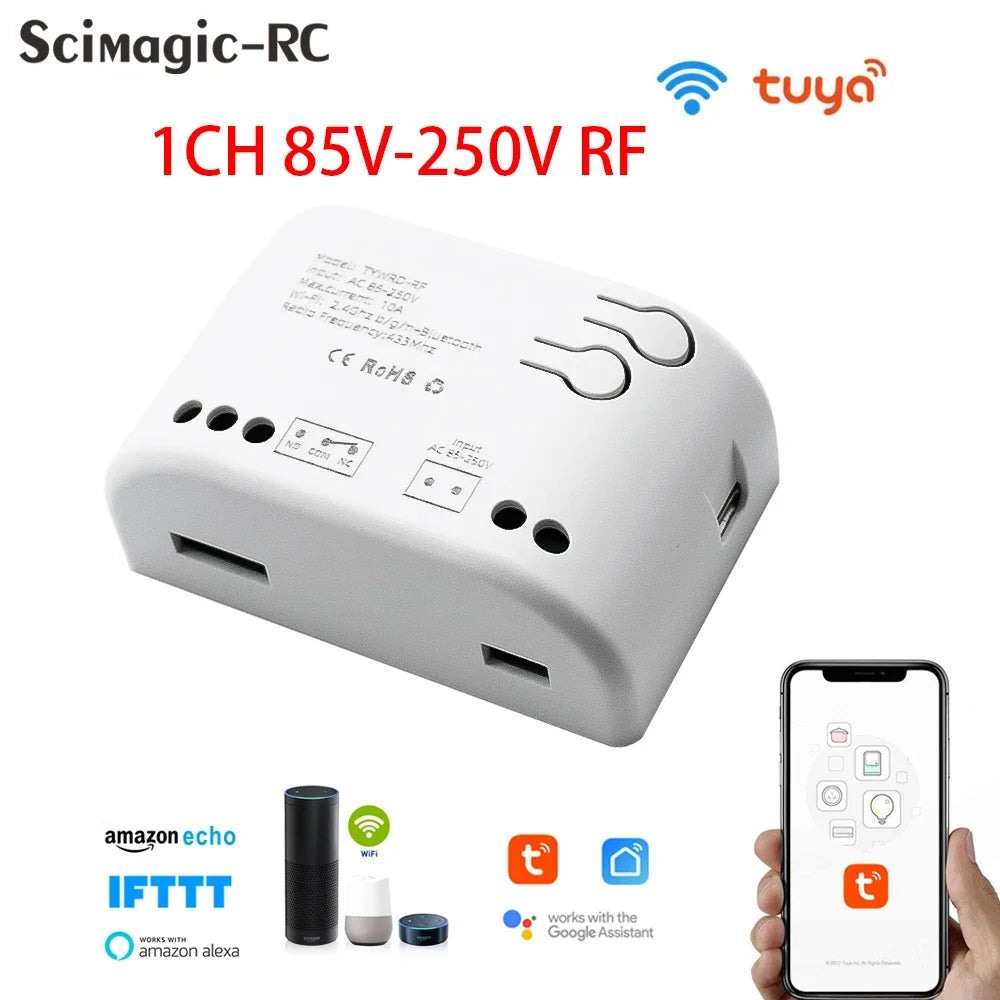 Tuya Smart Home Switch Garage Door Receiver 1/2/4CH 433 RF Motor Module AC DC 7-32V 85 To 250V 220V 10A Relay Self-Locking