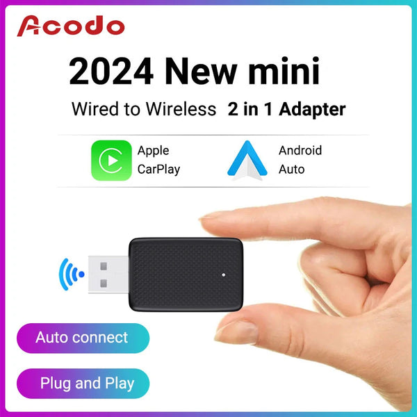 Acodo New Wireless CarPlay Android Auto Car Adapter Plug and Play Smart Mini Box WiFi Connect Universal Bluetooth Fast Connect