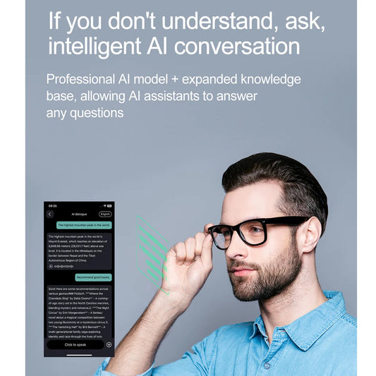 AI Smart Translate Eyeglasses Receive Call Music Play Bluetooth Noise Canceling Support  Online Language Translator Sunglasses