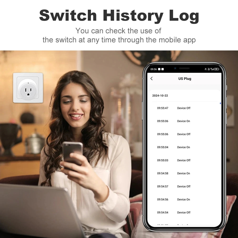 US 10A Wifi Socket Wireless Switch Smart Home App Scene Linkage Plug Support APP Voice Control For Alexa Google Home