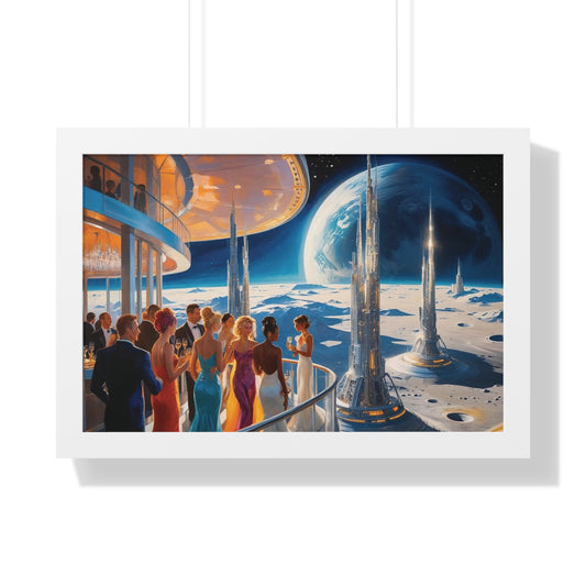 Space Art for Home Decor "Party on the moon" ,  framed 11" x 8.5", Modern Home Art, Unique Gift, Beach House Wall Art, Stylish Decor