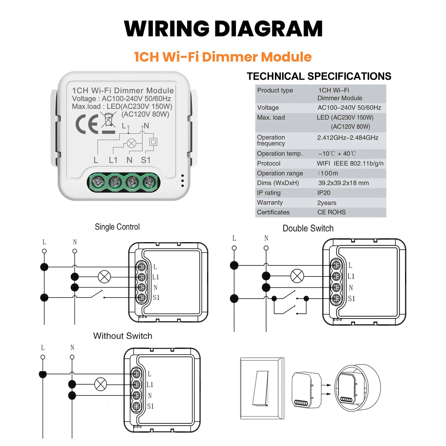 GIRIER Tuya Smart WiFi ZigBee 3.0 Dimmer Switch Module Support Two-way Control Dimmable Switch Compatible with Alexa Google Home