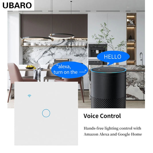2Gang UBARO Tuya Smart Home WIFI Wall Light Switch Work With Google Assistant  Alexa Yandex Alice Voice Control Sensor Buttons