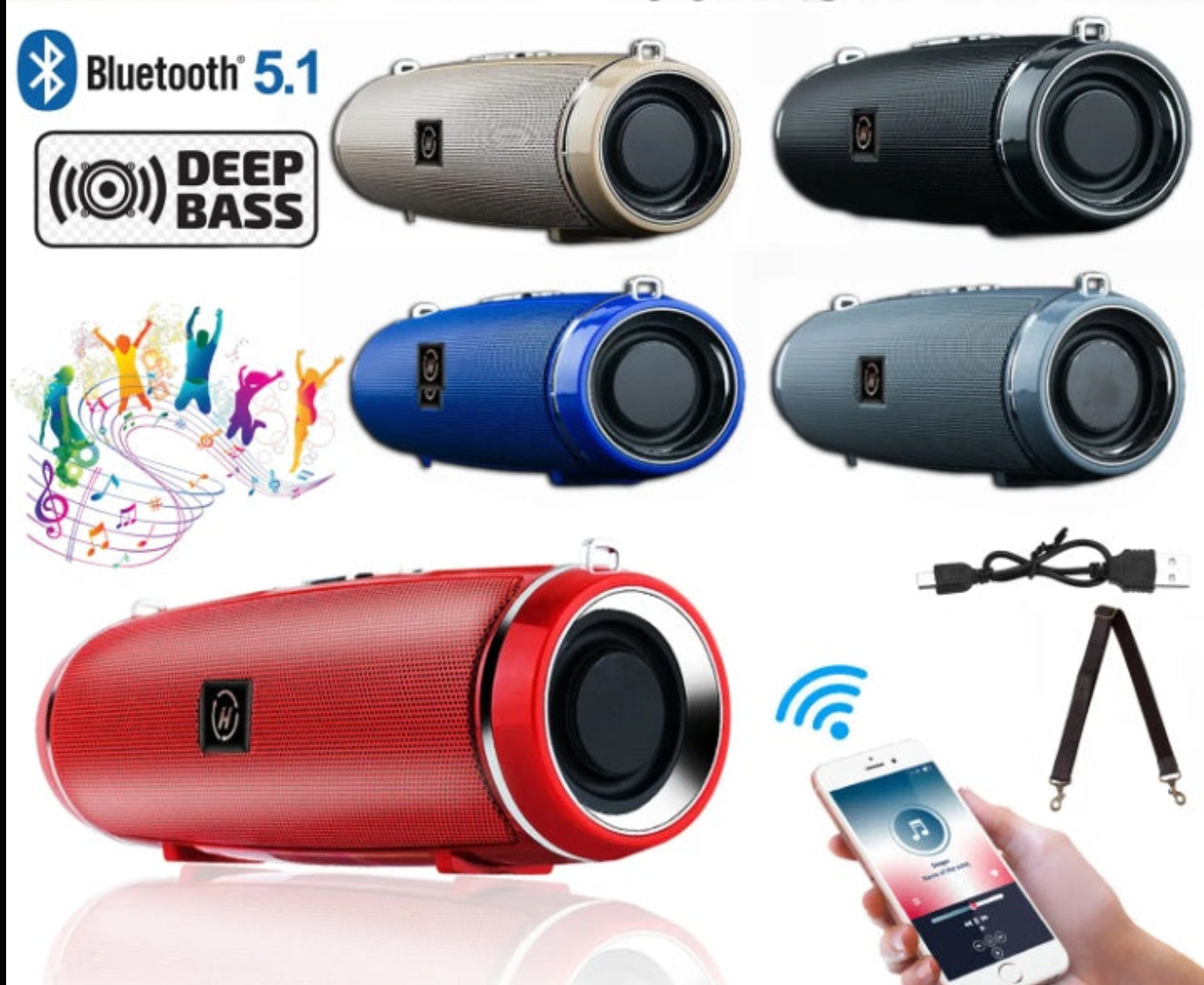 Bluetooth 5.1 Speaker Wireless Waterproof Outdoor Stereo LOUD Bass USBTF Strap