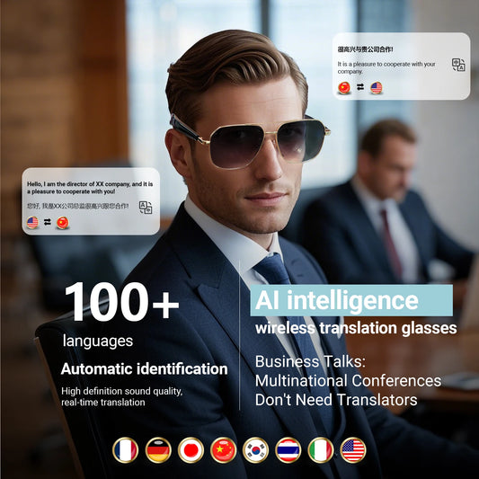 AI Smart Translate Eyeglasses UV Protect Bluetooth Call Voice Assistant Receive Call Listen Songs Remote Camera Smart Glasses