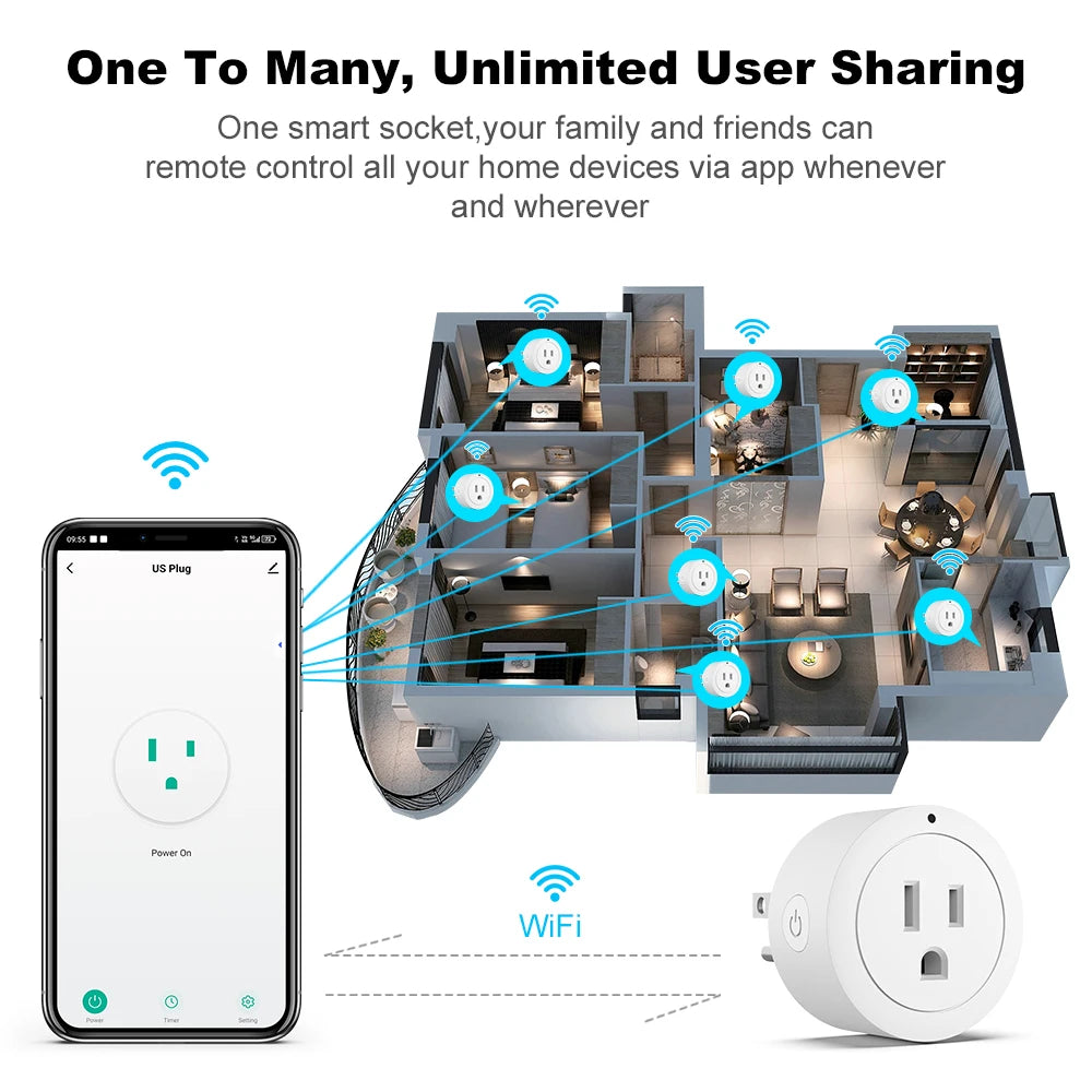 US 10A Wifi Socket Wireless Switch Smart Home App Scene Linkage Plug Support APP Voice Control For Alexa Google Home