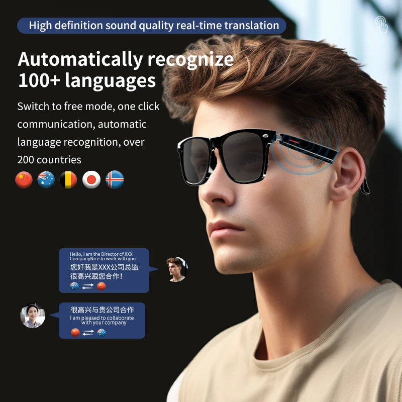 Smart Glasses Translator Bluetooth Audio Call Voice Assistant Listen Songs AI Smart Translate Eyeglasses for Studying Business