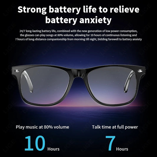 LIGE Smart Glasses AI Intelligent Real-time Translation Bluetooth 6.0 Sunglasses Outdoor Sport Earphone Calling Music Eyeglasses