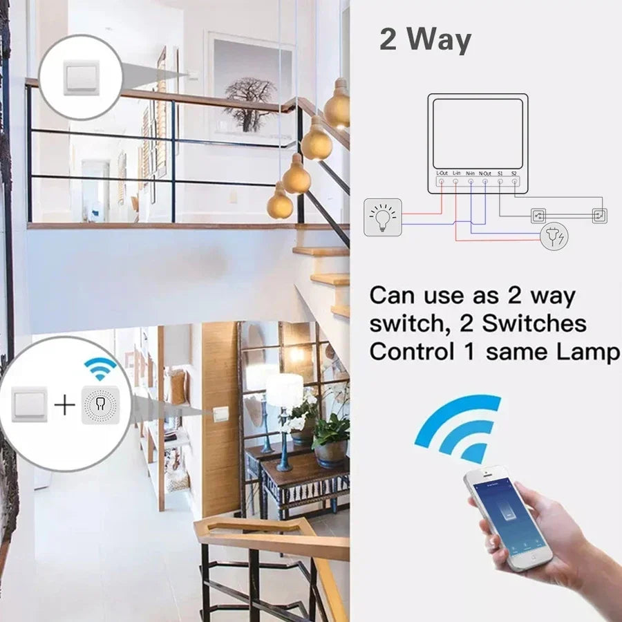 WiFi Smart Switch RF433Mhz Module Relay Breaker 16A 20A Tuya Smart Life APP Alexa Google Assistant Voice Control 2-way Control