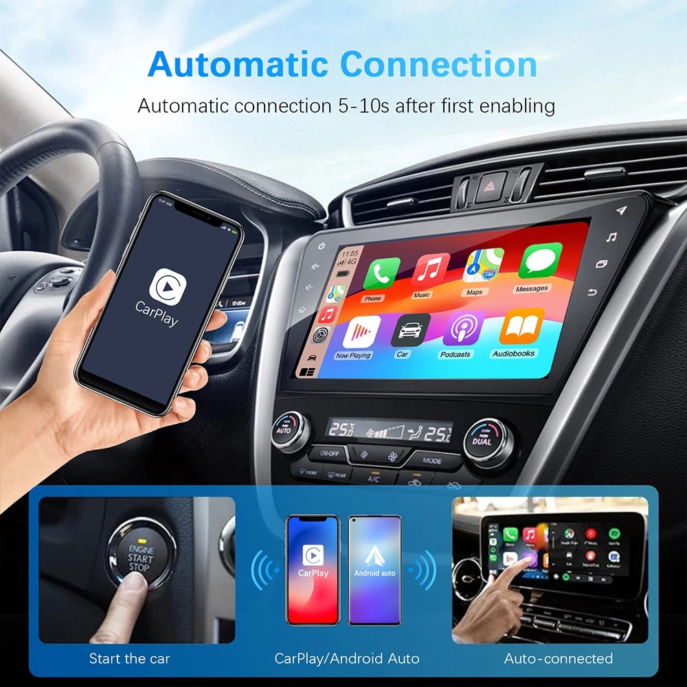 Mini 2 in 1 Ai Box Wired to Wireless CarPlay & Android Auto Adapter 5Ghz WiFi Type-C/USB Plug & Play Non-inductive Connection